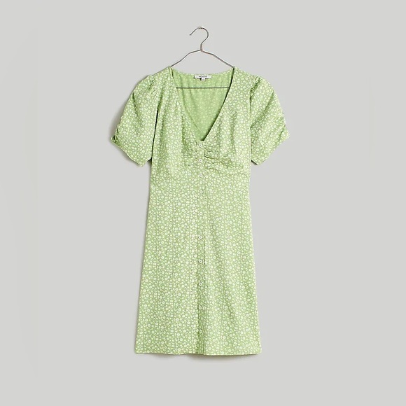 Madewell V-Neck Mini Dress 6 – Green Seedling Tie Back Button Front - Picture 5 of 12